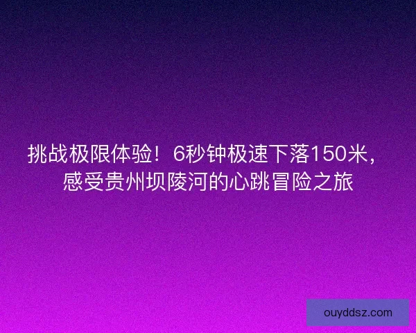 挑战极限体验！6秒钟极速下落150米，感受贵州坝陵河的心跳冒险之旅