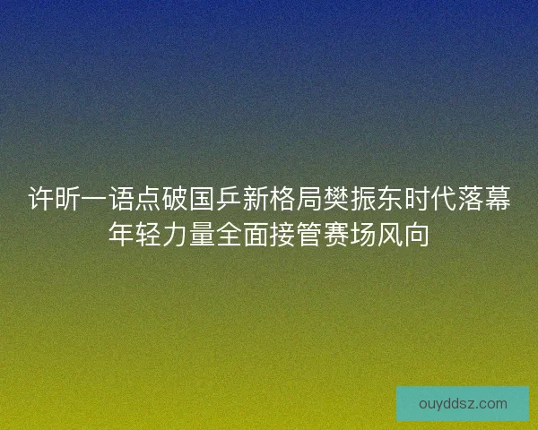 许昕一语点破国乒新格局樊振东时代落幕年轻力量全面接管赛场风向 许昕一语点破国乒新格局樊振东时代落幕年轻力量全面接管赛场风向