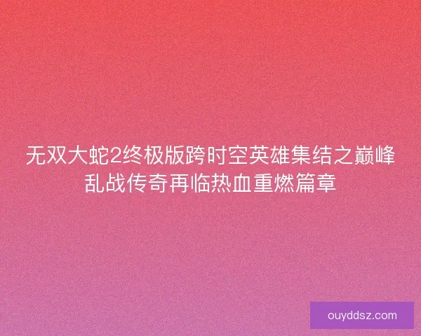 无双大蛇2终极版跨时空英雄集结之巅峰乱战传奇再临热血重燃篇章 无双大蛇2终极版跨时空英雄集结之巅峰乱战传奇再临热血重燃篇章